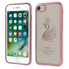 Чехол бампер Shengo со стразами для iPhone 8 / 7 (лебедь/розовое золото)